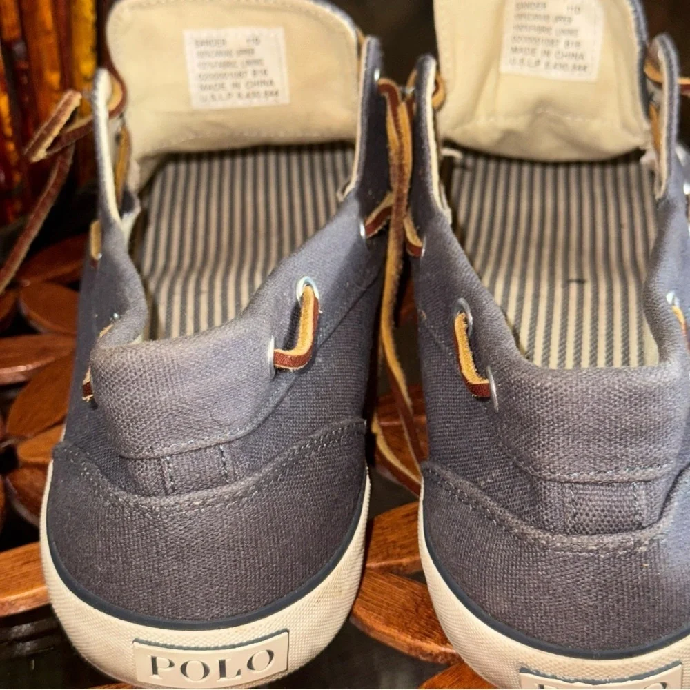 Polo Ralph Lauren Blue Men's Canvas Sander Leather Laced Boat Shoes Size 11D